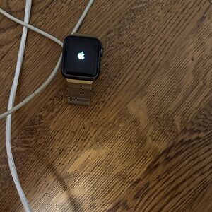 Apple Watch with Gold Band and charger series 1 38mm Dark gray. As is.